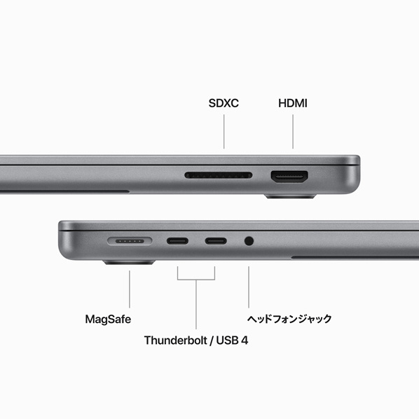 Apple 14インチMacBook Pro： 8コアCPUと10コアGPUを搭載したApple M3チップ 16GB 1TB SSD スペースグレイ MXE03J/A M3 Apple M3チップ 1TB SSD MacBook Dynamic USB 最大40Gb/s Wi Fi