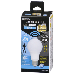 オーム電機 LED電球 E26口金 全光束880lm(8．1W一般電球タイプ) 昼光色相当 LDA8D-G R51-イメージ1