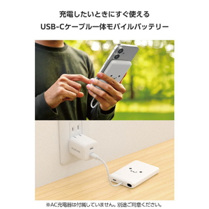 エレコム USB Type-C(TM)ケーブル一体モバイルバッテリー(5000mAh/12W) しろちゃん(ホワイト×ブラック) DE-C62-5000WF-イメージ3