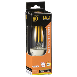 オーム電機 LED電球 E17口金 全光束750lm(6.0W フィラメントタイプ・シャンデリア形) 電球色相当 LDC6L-E17 C6 オーム電機 LED電球 E17口金 全光束750lm(6.0W フィラメントタイプ・シャンデリア形) 電球色相当 LDC6L-E17 C6