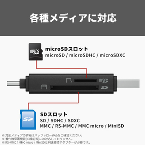 バッファロー Type-C/Type-A接続 USB3．2 Type-Cカードリーダー ブラック BSCR130U3CBK-イメージ3
