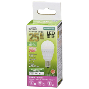 オーム電機 LED電球 E17口金 全光束300lm(2．1W小形電球広配光タイプ) 昼白色相当 LDA2N-G-E17 IS51-イメージ1