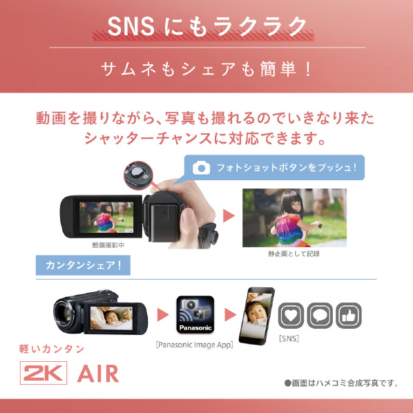 パナソニック 64GB内蔵メモリー デジタルハイビジョンビデオカメラ ブラック HC-V495M-K 220万 AV端子