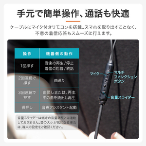 MSソリューションズ スマートフォン(汎用) イヤフォン(ボリューム/マイク付)「極の音域 SATIN」 ガンメタリック LNTCEP03GM-イメージ5