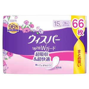 Ｐ＆Ｇ ウィスパー 1枚2役Wガード パンティライナー 15cc 19cm 66枚 FCN1020-イメージ1