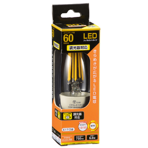 オーム電機 LED電球 E17口金 全光束750lm(6.0W フィラメントタイプ・シャンデリア形) 電球色相当 LDC6L-E17/D C6 オーム電機 LED電球 E17口金 全光束750lm(6.0W フィラメントタイプ・シャンデリア形) 電球色相当 LDC6L-E17/D C6