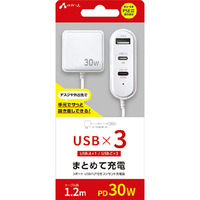 エアージェイ PD30W対応 Type C2ポート/USB1ポート/2コンセント モバイルタップ 1．2m ホワイト AKJ-SPPD30