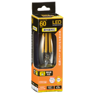 オーム電機 LED電球 E26口金 全光束750lm(6．0W フィラメントタイプ・シャンデリア形) 電球色相当 LDC6L/D C6-イメージ1