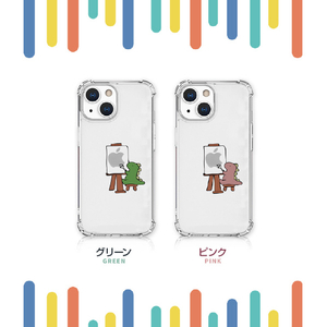 AKAN iPhone 14用ソフトタフケース おしごとザウルス―画家 ピンク AK23494I14-イメージ3