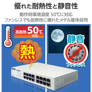 エレコム Giga対応16ポートスイッチ(金属筐体/電源内蔵) ホワイト EHC-G16MN2-HW-イメージ4