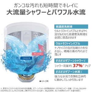 東芝 全自動洗濯機(インバーター洗濯機) ZABOON グランホワイト AW-10DPB6(W)-イメージ5