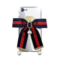 dreamplus iPhone SE(第3世代)/SE(第2世代)/8/7用Mirror Ribbon Case ネイビー/レッド DP12496I8