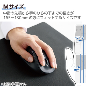 エレコム 静音 2．4GHz無線マウス EX-G 5ボタン Mサイズ(左手用) ブラック M-XGM31DBSKBK-イメージ5
