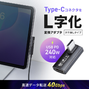 サンワサプライ Type-C変換アダプタ(CtoC・L字縦挿し・40Gbps・240W) AD-USB36CCFLT-イメージ8