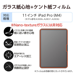 エレコム 11インチiPad Pro(M4)用ガラスフィルム 紙心地 ケント紙タイプ ガイド付 TB-A25PMFLGAPLL-イメージ2