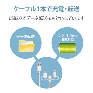 エレコム 3in1スマートフォン用USBケーブル(1．2m) ホワイト MPA-AMBLCAD12WH-イメージ6