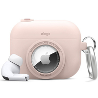 elago AirPodsPro用カラビナ付きシリコンケｰス(AirTag収納可) elago AirPodsPro サンドピンク EL_APPCSSCSO_PK