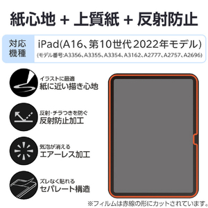 エレコム iPad(A16) (第10世代)用フィルム 紙心地 反射防止 上質紙タイプ TB-A25RFLAPL-イメージ2