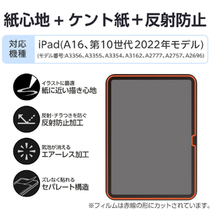 エレコム iPad(A16) (第10世代)用フィルム 紙心地 反射防止 ケント紙タイプ TB-A25RFLAPLL-イメージ2