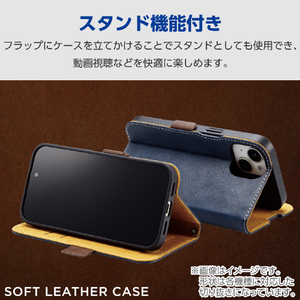 エレコム AQUOS wish4用ソフトレザーケース 磁石付 耐衝撃 ステッチ ネイビー PM-S241PLFYNV-イメージ4