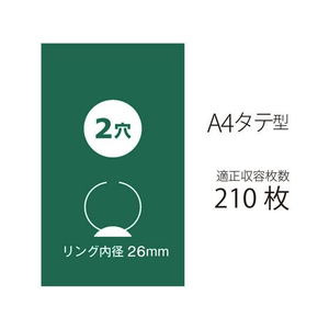 プラス リングファイル 2穴 スーパーエコノミーA4 210枚綴グリーン83013 FCC5139-83013/FC-101RF-イメージ3
