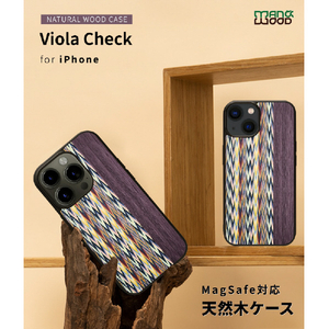 Man & Wood iPhone 15 Pro用MagSafe対応天然木ケース Viola Check I25517I15PR-イメージ2