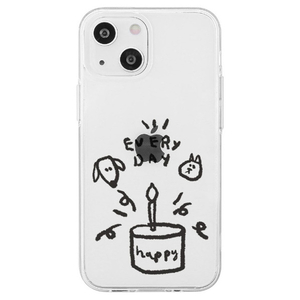 AKAN iPhone 14用ソフトクリアケース ワンにゃんバースデー AK23517I14-イメージ1