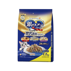 ユニ・チャーム 銀のスプーン 贅沢素材 バラエティ まぐろ・かつお・白身魚味 1.1kg FC327YP-イメージ1