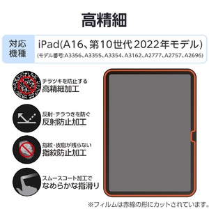 エレコム iPad(A16) (第10世代)用フィルム 高精細 指紋防止 反射防止 TB-A25RFLFAHD-イメージ2