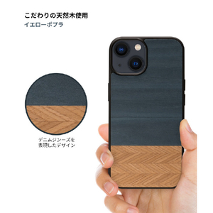 Man & Wood iPhone 15 Pro用MagSafe対応天然木ケース Denim I25521I15PR-イメージ3