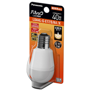 パナソニック LED電球 E17口金 全光束440lm(4.3W小形電球広配光タイプ) 電球色相当 パルック LDA4LGE17SK4X パナソニック LED電球 E17口金 全光束440lm(4.3W小形電球広配光タイプ) 電球色相当 パルック LDA4LGE17SK4X