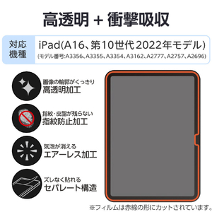 エレコム iPad(A16) (第10世代)用フィルム 衝撃吸収 抗菌 高透明 TB-A25RFLFPGN-イメージ3