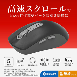 バッファロー Bluetooth・無線両対応 高速スクロールホイール搭載マウス ブラック BSMBB700BK-イメージ2