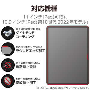 エレコム iPad(A16) (第10世代)用ガラスフィルム ダイヤモンドコート ガイドフレーム付 TB-A25RFLGDC-イメージ3