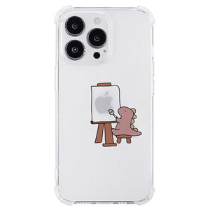 AKAN iPhone 14 Pro用ソフトタフケース おしごとザウルス―画家 ピンク AK23528I14P-イメージ1