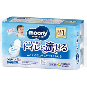 ユニ・チャーム ムーニーおしりふき トイレに流せる 替 54枚×3個 FCE728U-イメージ1