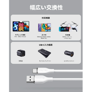 VOLTME シリコン 充電ケーブル USB-C&USB-A 60W ホワイト C2125-イメージ5