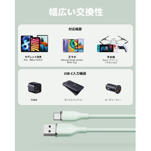 VOLTME シリコン 充電ケーブル USB-C&USB-A 60W グリーン C2128-イメージ5