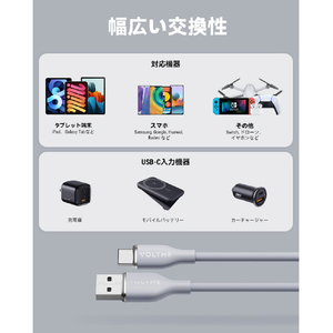 VOLTME シリコン 充電ケーブル USB-C&USB-A 60W グレー C2129-イメージ5