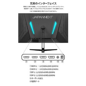 JAPANNEXT 24．5型ゲーミング液晶ディスプレイ ブラック JN-V245FHDR260AJ-イメージ11