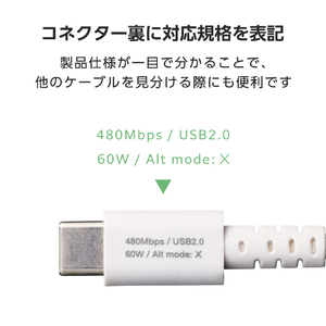 エレコム USB Type-C(TM) - USB Type-Cケーブル(USB2．0認証/60W/高耐久) ホワイト MPA-CCSB10WH-イメージ8