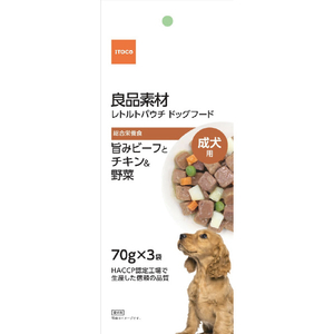 イトウアンドカンパニーリミテッド 成犬用旨味ビーフとチキン&野菜 70g×3袋 良品素材 ﾘﾖｳﾋﾝｿｻﾞｲﾋﾞ-ﾌﾄﾁｷﾝﾔｻｲ70G3-イメージ1