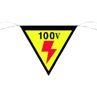 つくし工房 三角旗標識 「100V」 100Vロープ止め300300 FC821GC-7554541