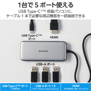エレコム USB Type-Cデータポート/4K/60Hz対応ドッキングステーション シルバー DST-C26SV-イメージ3