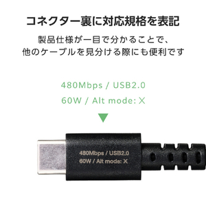 エレコム USB Type-C(TM) - USB Type-Cケーブル(USB2．0認証/60W/高耐久) ブラック MPA-CCSB20BK-イメージ8