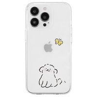 AKAN iPhone 14 Pro用ソフトクリアケース ワンちゃんと蝶々 AK23545I14P