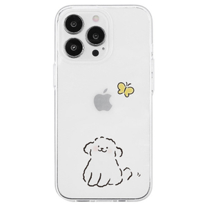 AKAN iPhone 14 Pro用ソフトクリアケース ワンちゃんと蝶々 AK23545I14P-イメージ1