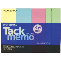 コクヨ タックメモ 付箋タイプ 75×25 4色 100枚×4本 F803204-ﾒ-1013N