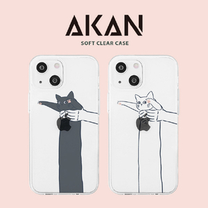 AKAN iPhone 14 Pro用ソフトクリアケース だらーんシロネコ AK23549I14P-イメージ2