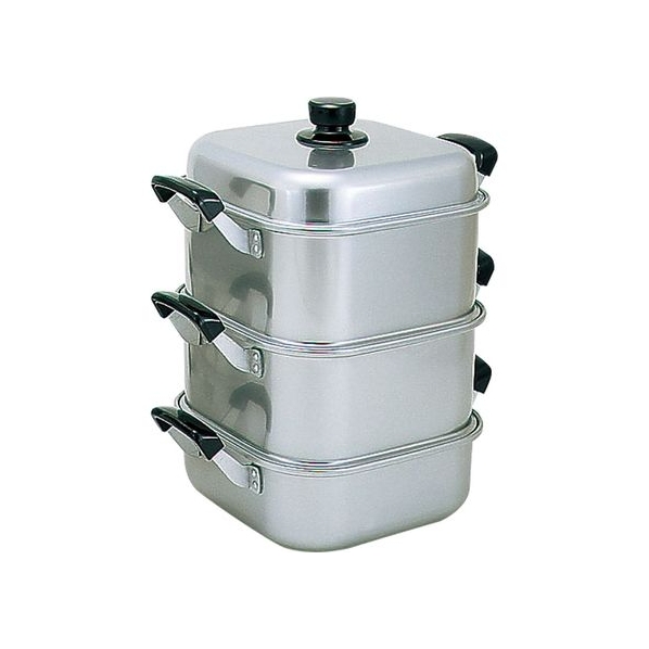 アカオ アルミ 角型蒸器 36cm 二重 蒸し器 ⑶ IH非対応》 アルマイト角